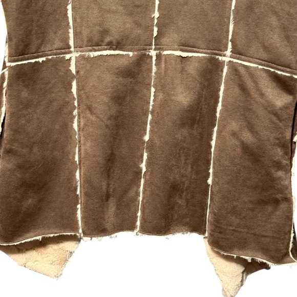 Double Zero Vegan Suede Faux Fur Chocolate Brown Open Front Cardigan Vest - Picture 9 of 11